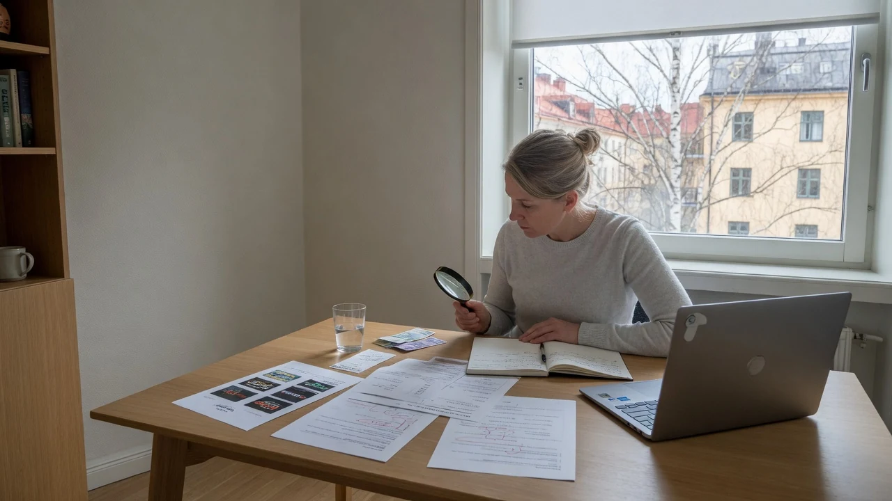Granskare som noggrant utvärderar en casinorecension vid ett skrivbord